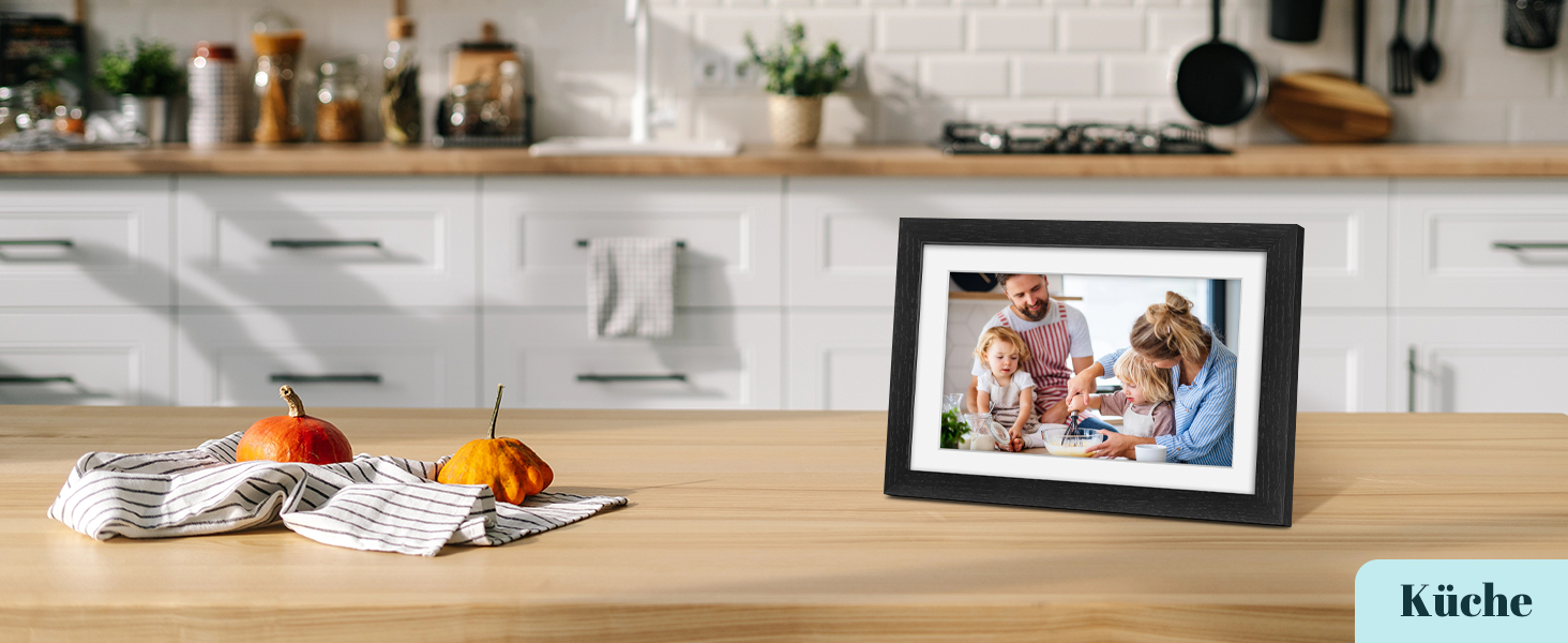 Frameo Цифровий фоторамка з Wi-Fi, 10.1 дюйма, горіх, 32GB, HD IPS сенсорний екран, відтворення фото/відео через додаток Frameo, подарунок для чоловіків та жінок