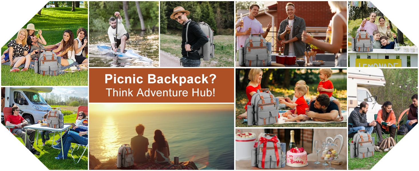 Набір для пікніка на 4 особи з термосумкою, флісовою ковдрою, столовим приладдям, для кемпінгу, пляжу, подорожей, походів (Світло-сірий)