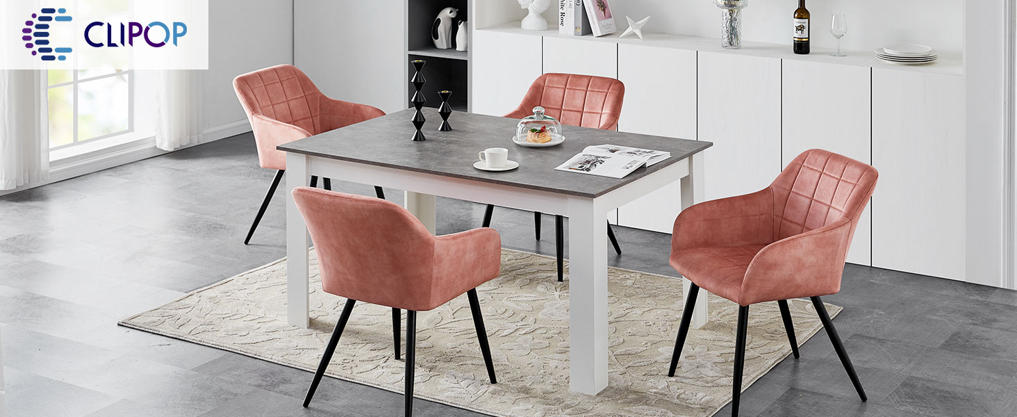 CLIPOP Комплект стільців для їдальні з підлокітниками, м'яке крісло, оббивка з штучної шкіри, для кухні, вітальні (6 шт., оксамит персиково-рожевий)