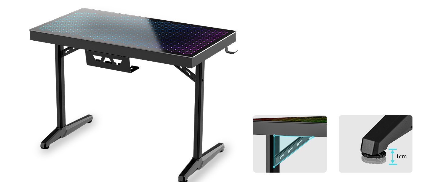 Ігровий стіл EUREKA ERGONOMIC RGB 110 см з підсвічуванням, 110 x 60 см