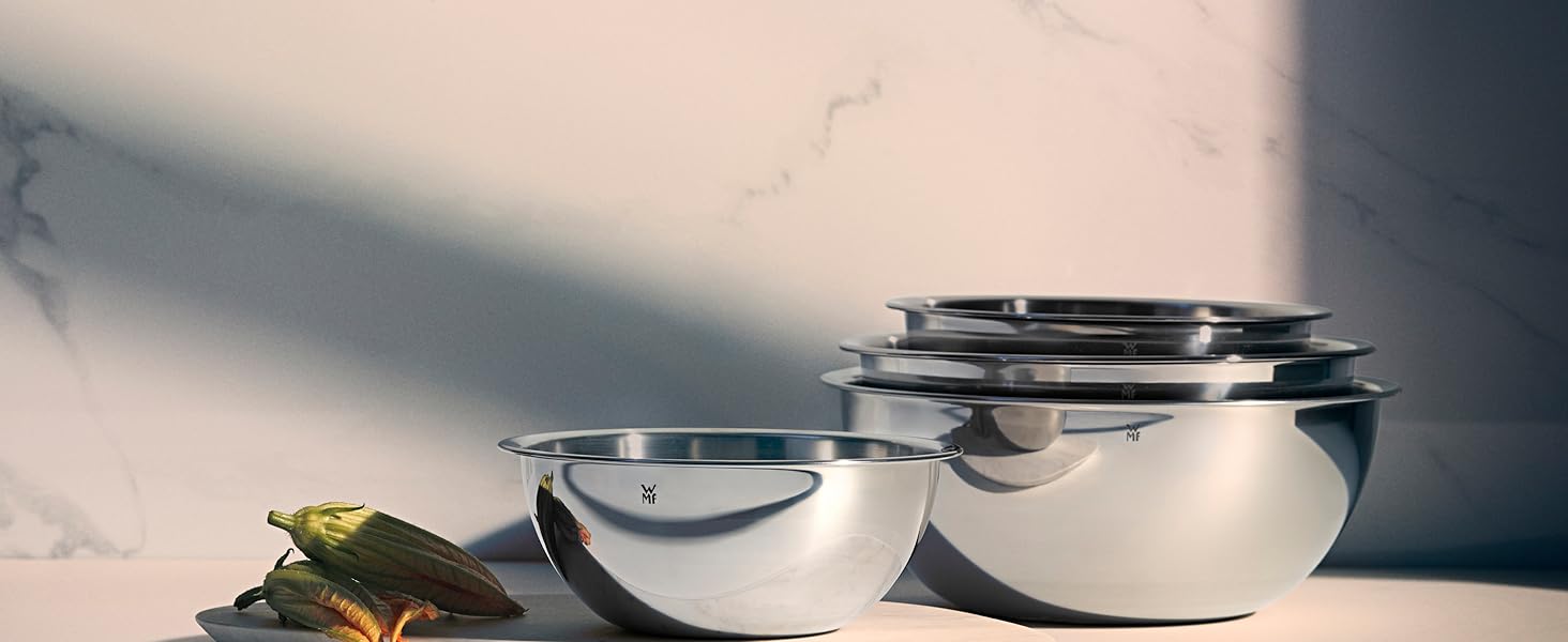 Набір кухонних мисок WMF Function Bowls, 2 шт., діаметр 22 та 24 см, Cromargan нержавіюча сталь, багатофункціональні (для замішування, салатів, подачі), складаються