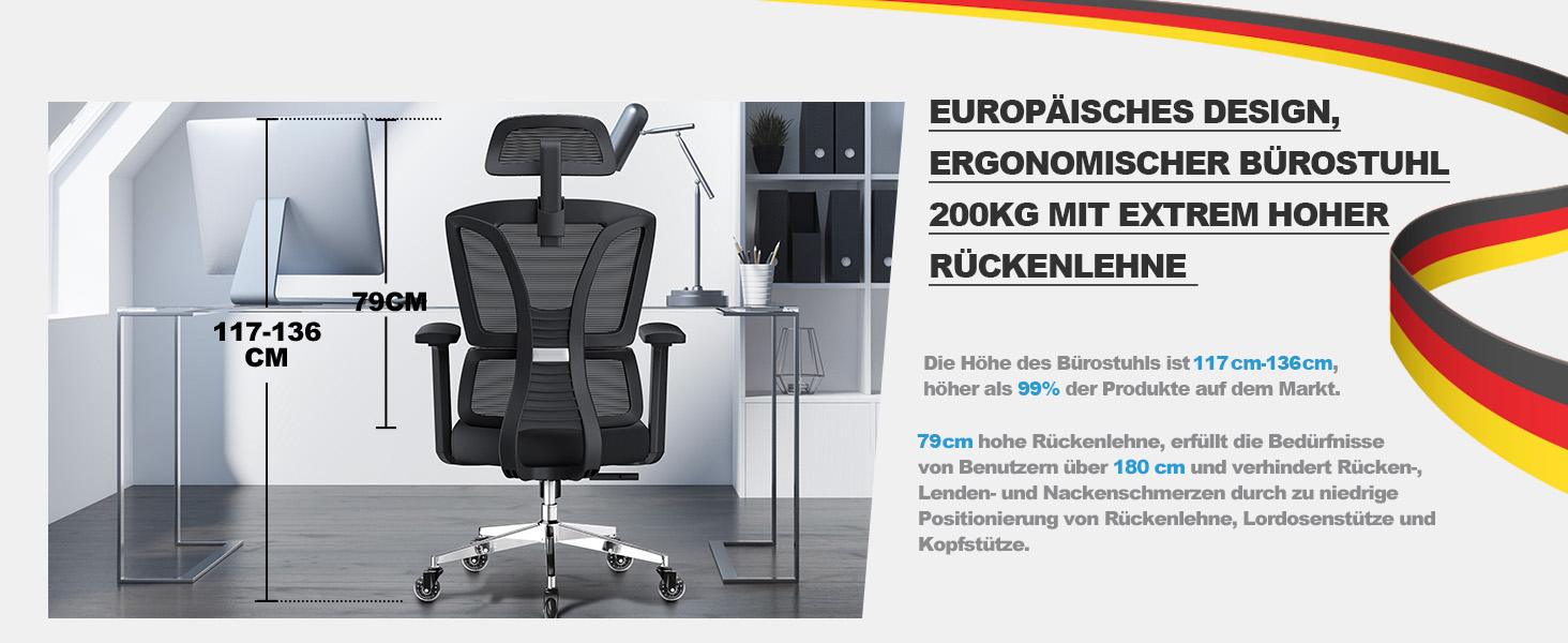 Ергономічне крісло для офісу та дому, 200 кг, чорний колір, з регульованою глибиною сидіння, 4D підлокітники, підтримка попереку, для тривалого сидіння, з пінопластовим наповнювачем