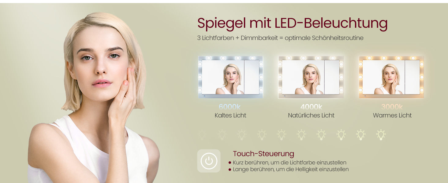 Трюмо VASAGLE з LED-підсвічуванням, дзеркалом та ящиками, 40 x 125 x 140 см, сучасний дизайн, колір