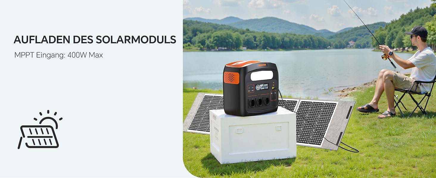 Портативна електростанція 1500W (3000W пікова потужність), 1102,5Wh LiMnFePO4 акумулятор, швидка зарядка за 90 хв, PD 100W, USB-C/AC/DC, сонячна панель, для кемпінгу, резервне живлення, на відкритому повітрі (Помаранчевий + Чорний)