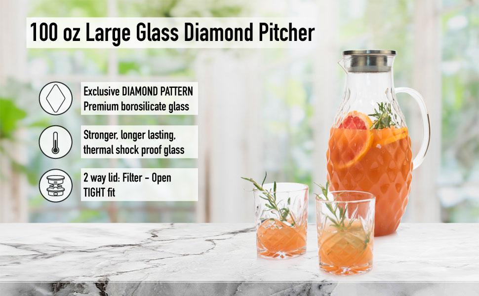 Скляний глечик з кришкою та носиком – 3 літри, з термостійкого скла Borosilikat з ручкою – глечик для гарячих та холодних напоїв, глечик для води, глечик для айс-ті – від PJC-Kitchen