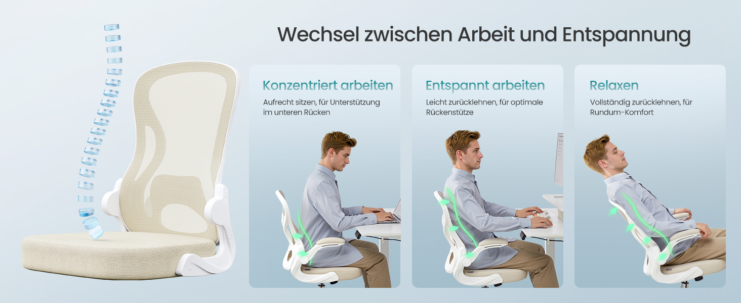 Ергономічний офісний стілець SONGMICS з підтримкою спини, сітчастою спинкою, відкидними підлокітниками, капучино-бежевий/білий