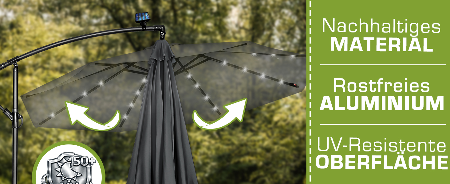 Садова парасолька tillvex Alu 300 см з кобулкою, стійкою та чохлом, антрацит — водонепроникна парасолька-ампел з захистом від UV та вітру, поворотна на 360°