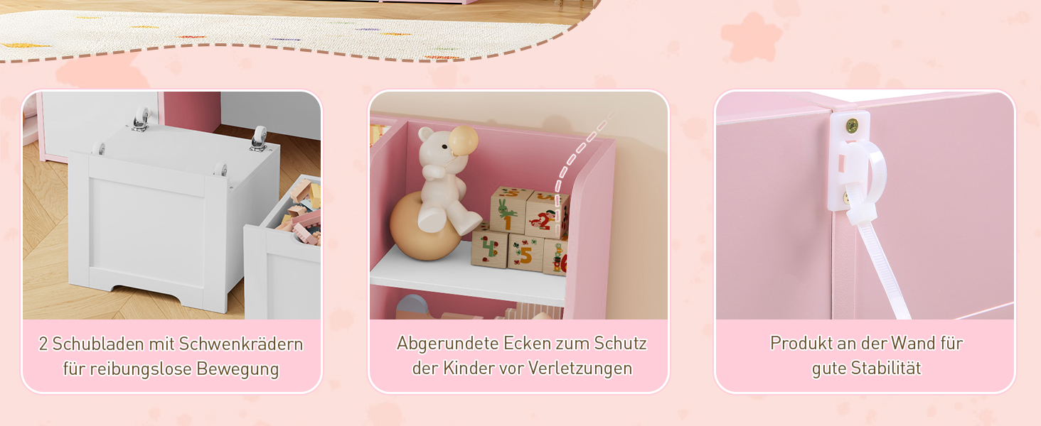 FOREHILL Дитяча полиця-стелаж для іграшок та книг у кімнату з дерева, рожева, 122 x 30 x 100 см