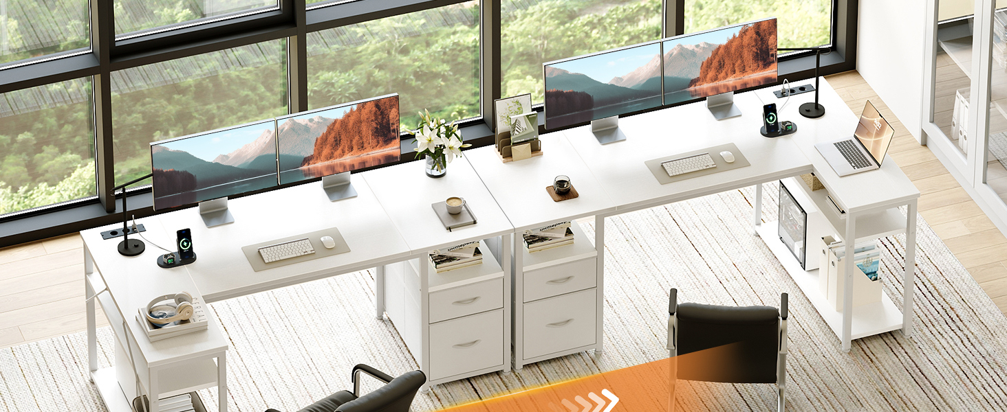 Кутовий письмовий стіл Coleshome з 2 шухлядами та полицею, 140x80 см, білий. Ігровий стіл для дому та офісу з розеткою
