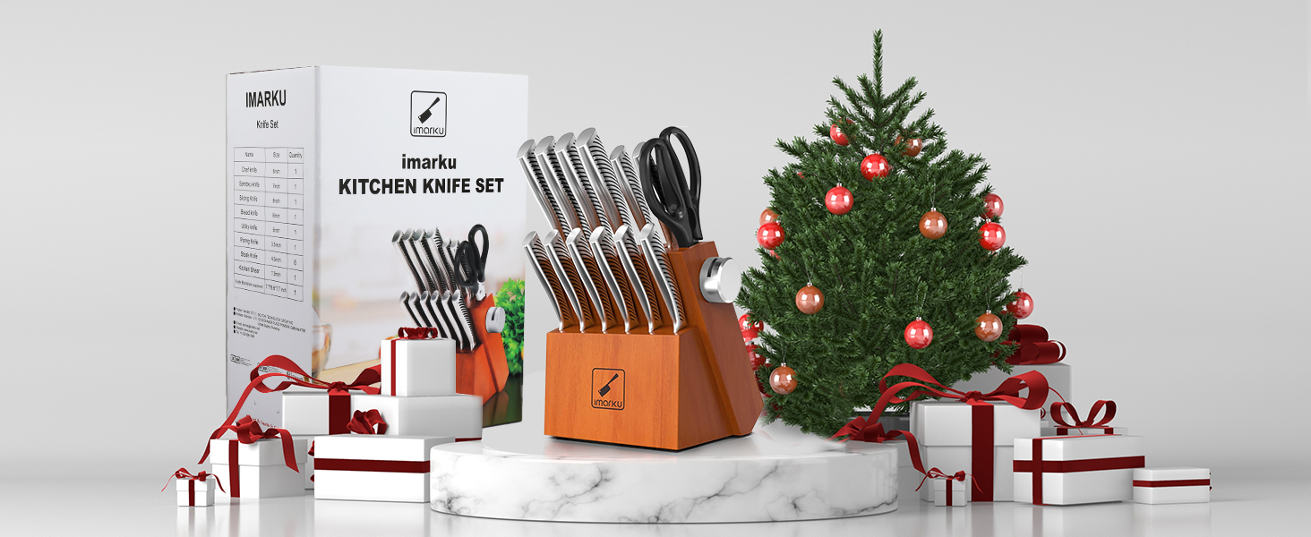 Набір кухонних ножів Imarku 14-ти частинний з бруском для заточування, японський кухонний набір преміум-якості, ідеальний подарунок