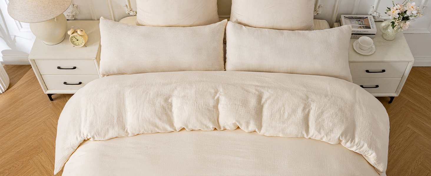 Муслінова постільна білизна SOULFUL 200x200 см, комплект 2 шт. (простирадло 135x200 см, наволочка 80x80 см), бавовна, ÖKO-TEX, застібка на блискавку, світло-бежевий