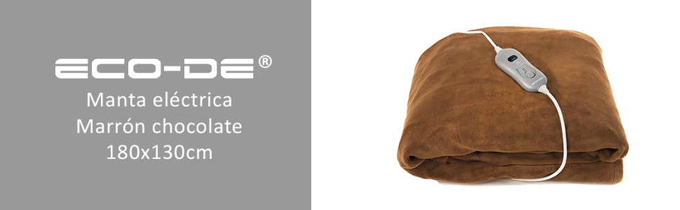 Електрична ковдра ECO-DE ECODE 180x130 см з пультом, 3 режими нагріву, автовимкнення 180 хв (шоколадний)