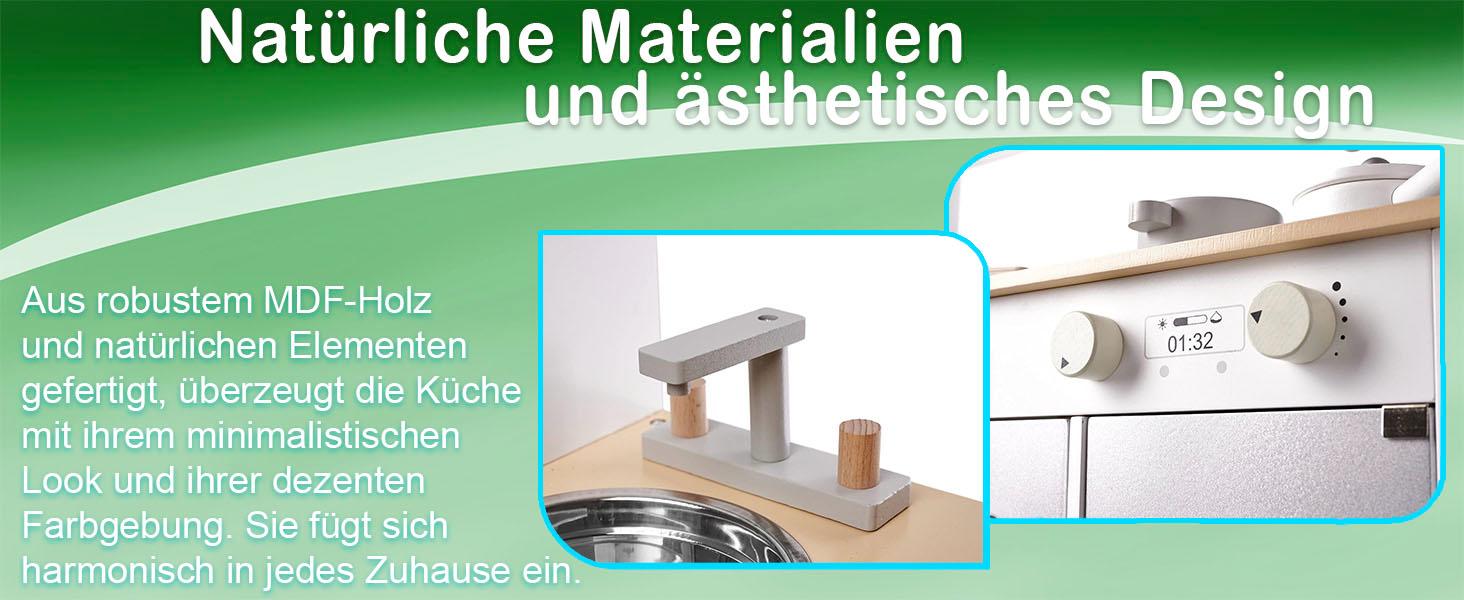 Дерев'яна дитяча кухня з раковиною, духовкою та витяжкою, модель 1