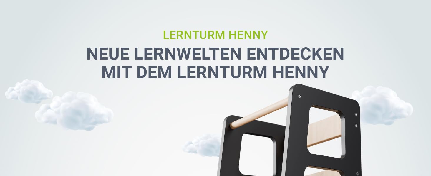 Стілець-сходинка Juskys Henny для дітей від 1 року, білий/чорний, 3 положення висоти, захист від перекидання, кухонний помічник