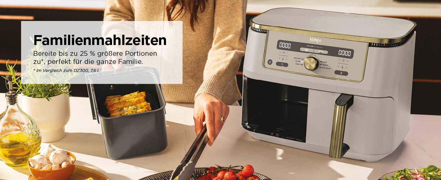 Фритюрниця Ninja Dual Zone Digital Air Fryer 9.5L, 6-в-1, 2 відсіки, Stone/Gold DZ400EUSTGD