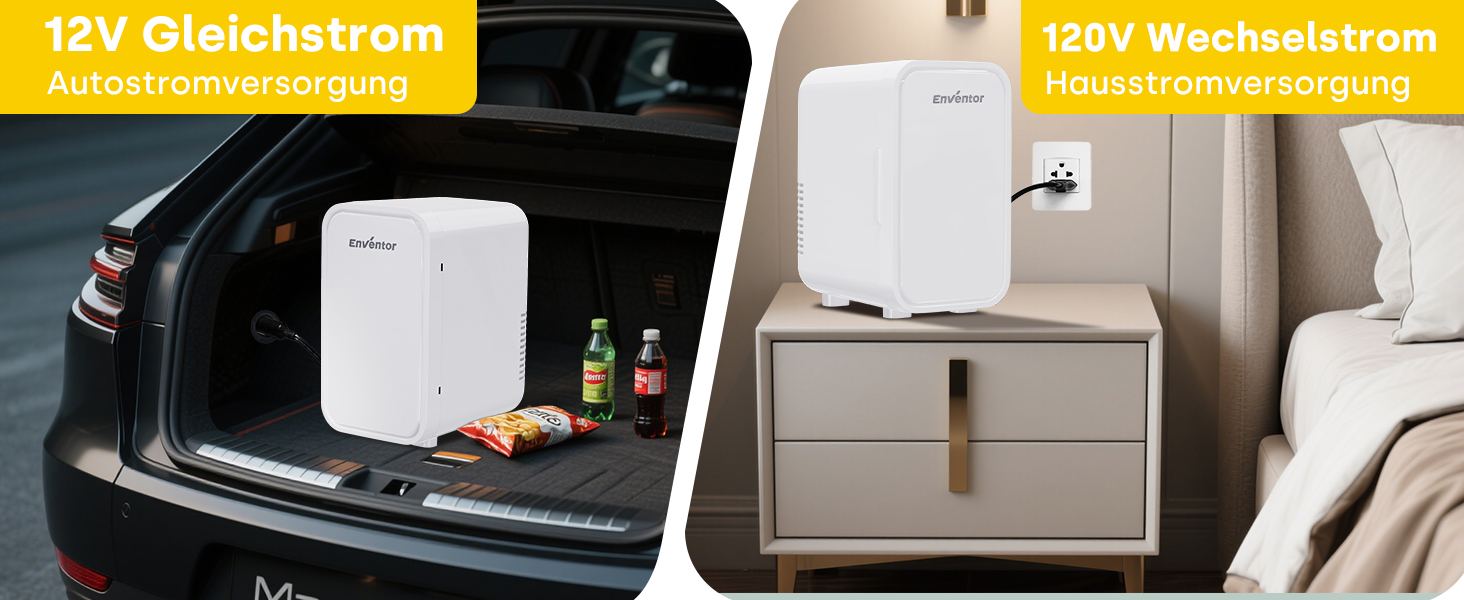 Міні-холодильник Enventor 6 л (8 банок), портативний охолоджувач та підігрівач, живлення AC/DC 12V для авто, спальні, косметики та напоїв, білий