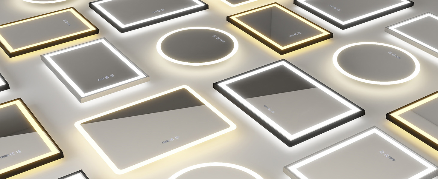 Дзеркало для ванної кімнати YOURLITE з підсвіткою, 85x55 см, LED, сенсорне керування, 3 кольори світла, регулювання яскравості, протизапобігання запотіванню, вертикальна/горизонтальна орієнтація, IP44, білий (чорний-5070)