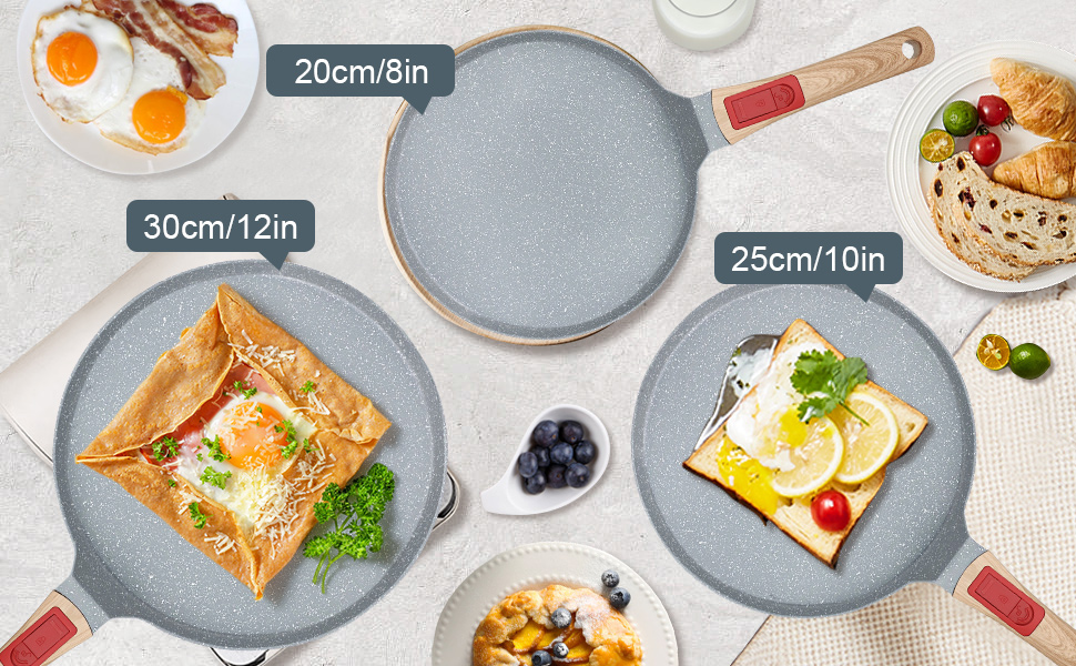 Сковорода для крепів з знімним ручками 30 см - антипригарне покриття з кераміки - з дозатором для тіста - блакитна 30 см