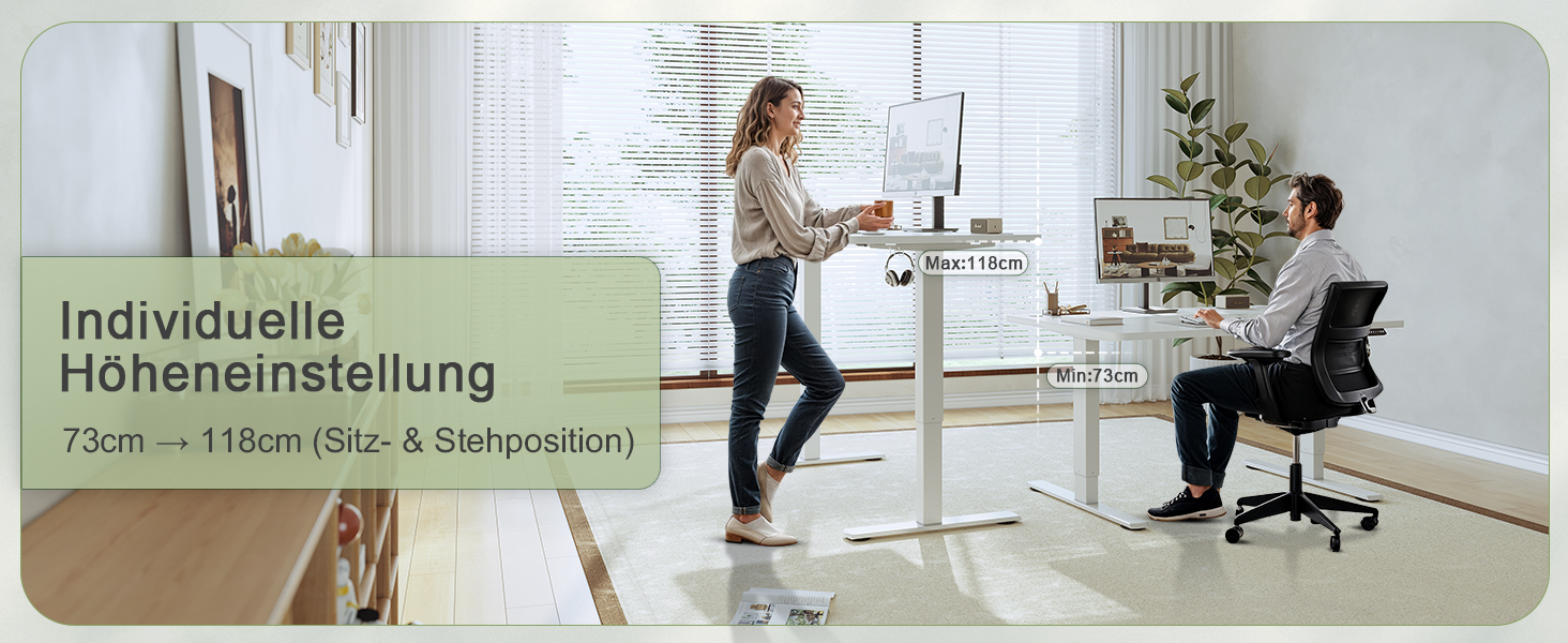 Електричний стіл JUMMICO 100x60 см з USB-зарядкою, білий - регульована висота, для офісу та дому