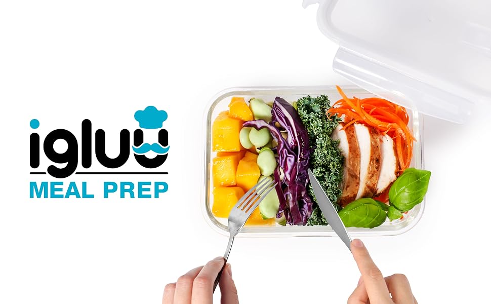 Скляні контейнери для їжі Igluu Meal Prep, прямокутні (набір 5 шт. + запасна кришка), 840 мл