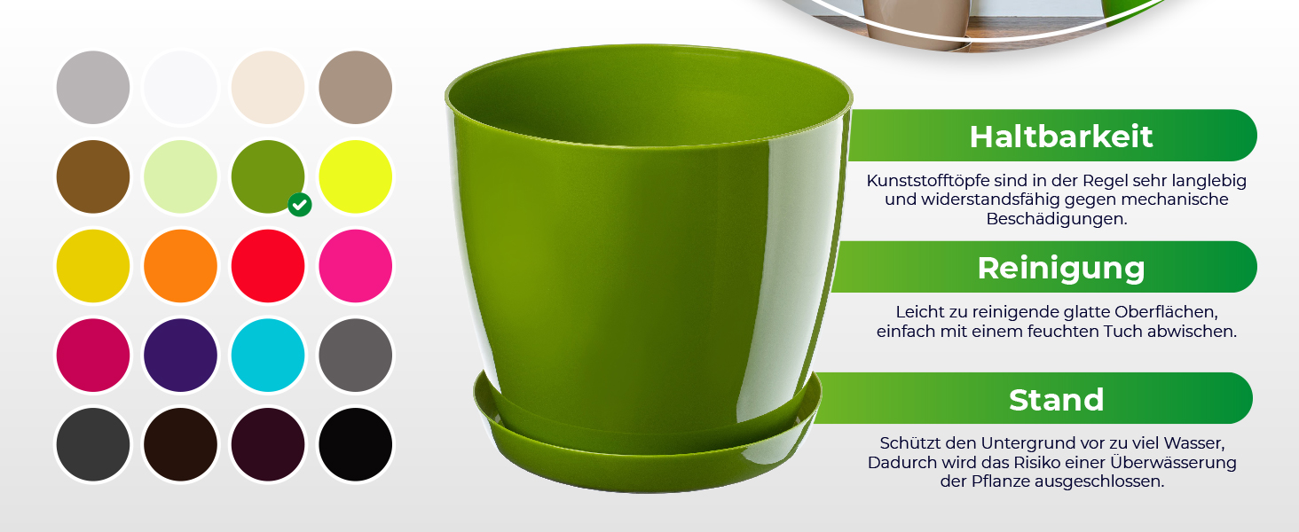 Набір горщиків для квітів KADAX (3 шт.) – зелений, 20/23 см | Пластикові горщики для дому, підвіконня, кімнатні рослини та трави