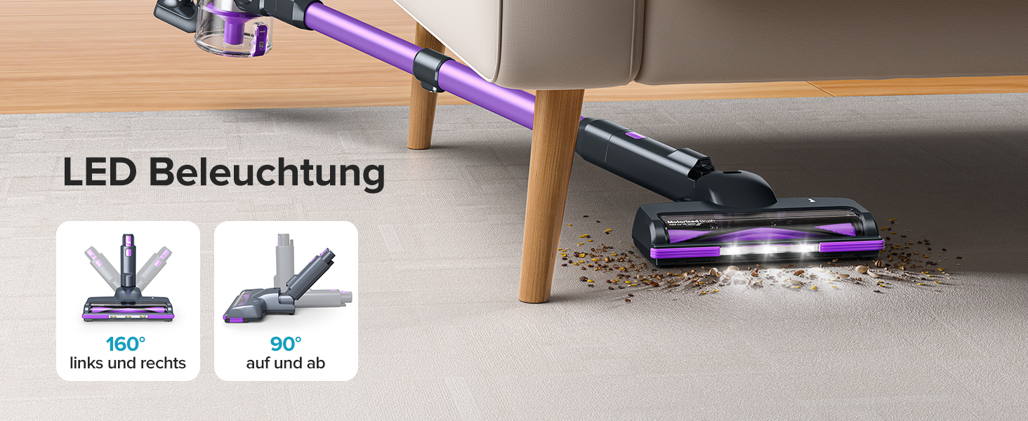 Акумуляторний пилосос Lubluelu бездротовий 25000 Па, портативний вертикальний та ручний пилосос для шерсті тварин, килимів та підлоги, фіолетовий