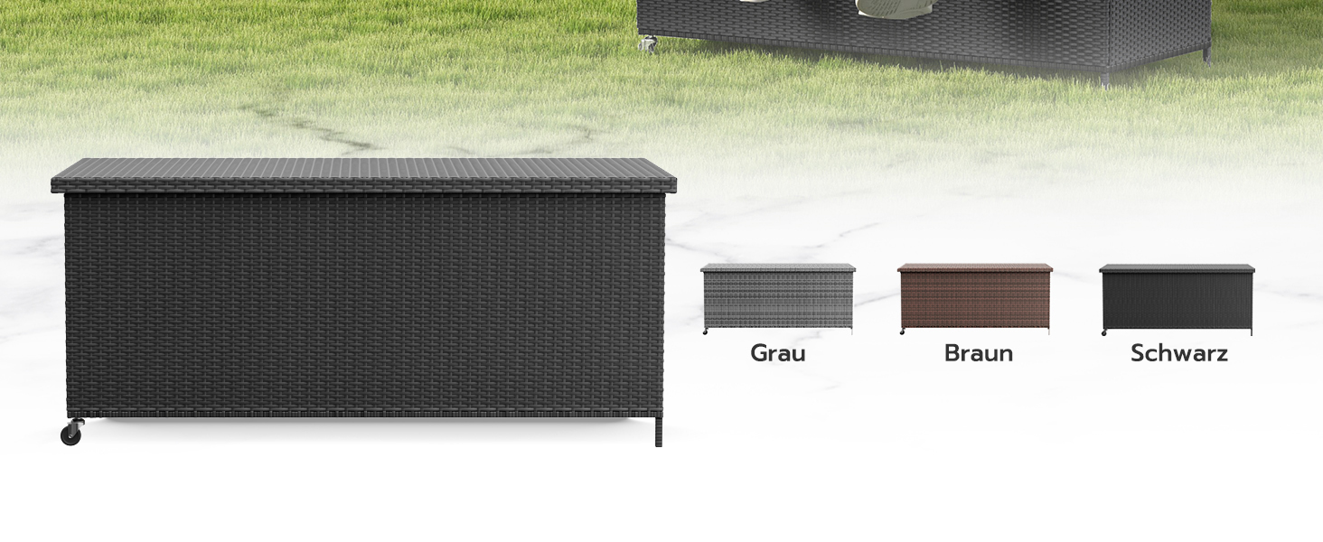 Водонепроникна садовий ящик-бокс UDPATIO з колесами 480л, чорний 138x61 см для саду та балкону