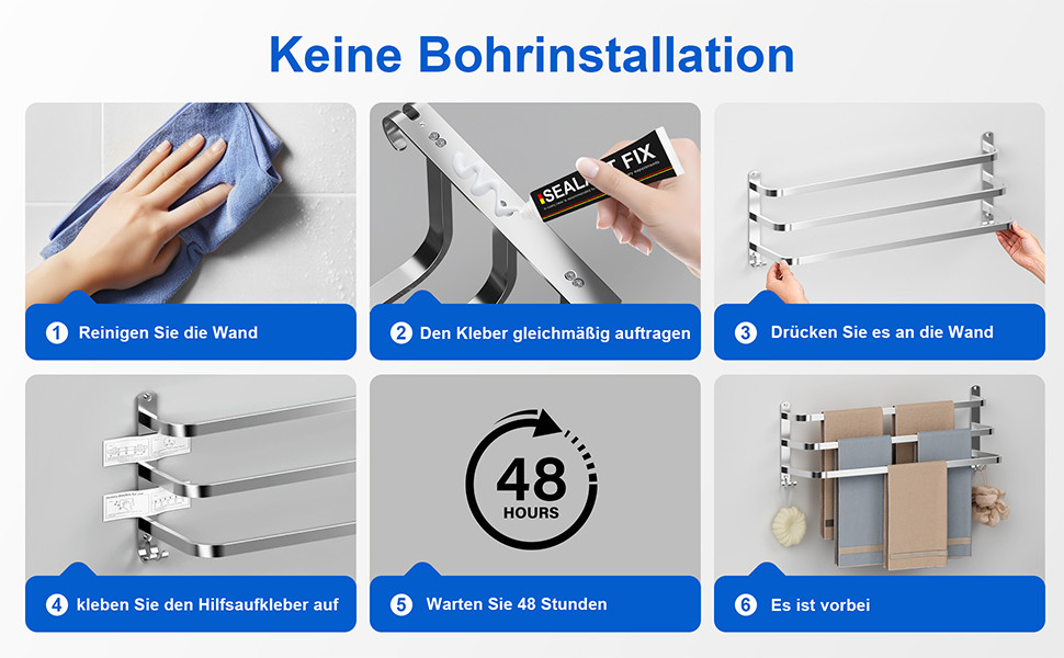 Тримач для рушників 80 см без свердління, срібний, для ванної кімнати та кухні