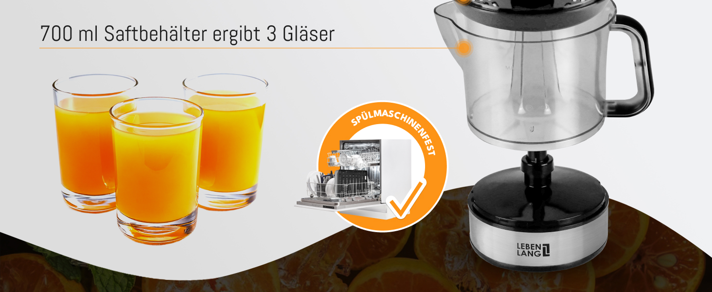 Електрична цитрусова преса LEBENLANG - 2 конуси, без BPA, висока врожайність соку, 700 мл, нержавіюча сталь, для дому, соковитискач для лимонів та апельсинів