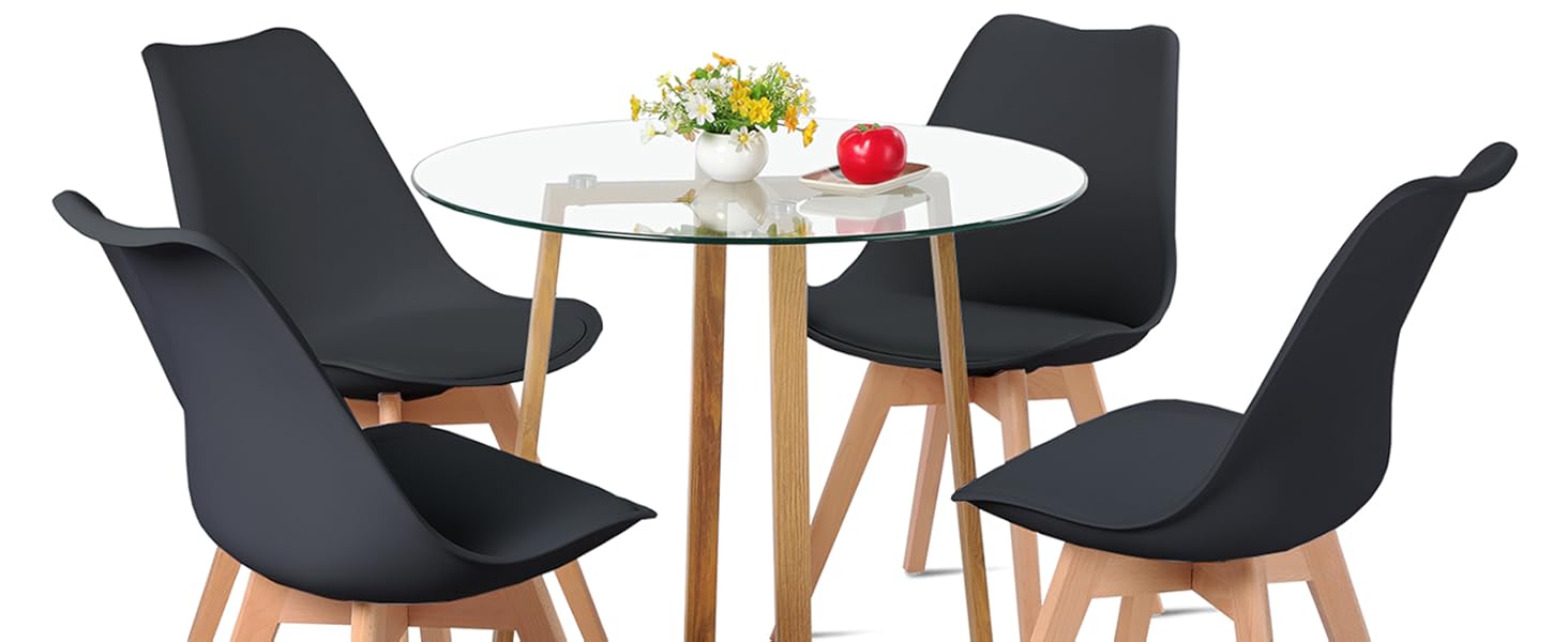 Обідній стіл HJ WeDo з 2 стільцями, круглий скляний стіл у скандинавському стилі, білий, для балкону, вітальні та їдальні