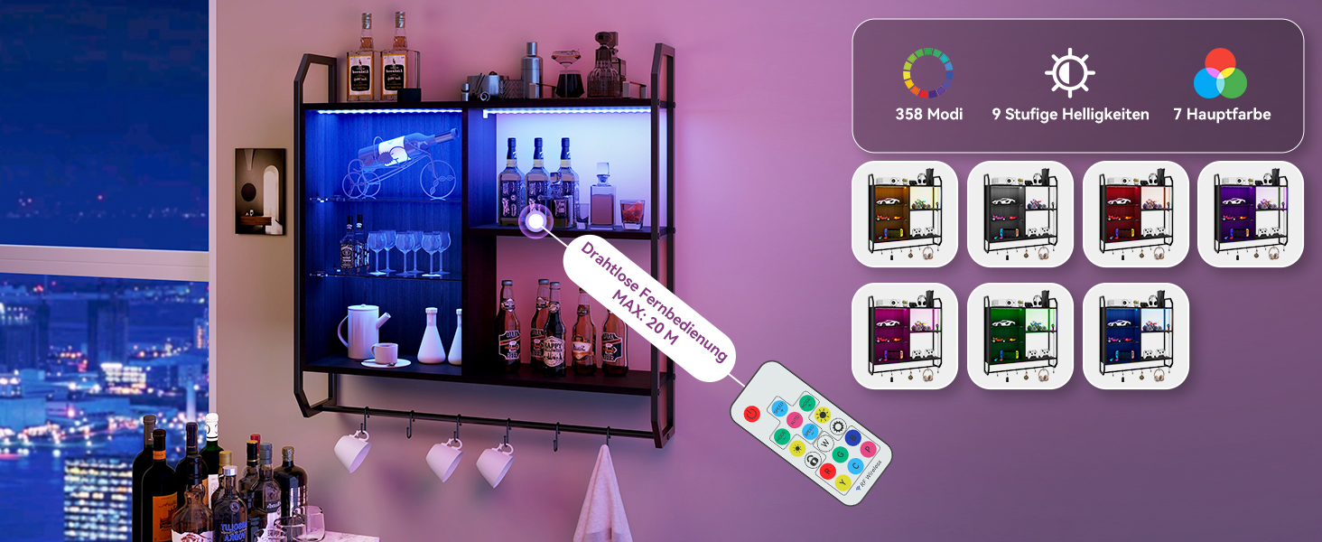 Підвісні полиці YU YUSING з RGB підсвічуванням (7 кольорів), з 8 гачками, для ігор, демонстрації, декору спальні, кухні, бару, ігрової кімнати, шестикутна форма (82.5x80x21.5 см)