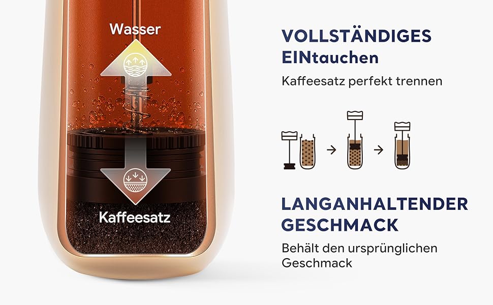 RECAFIMIL Французька кавомашина для подорожей з нержавіючої сталі, 340 мл, для кемпінгу та подорожей, кремовий колір