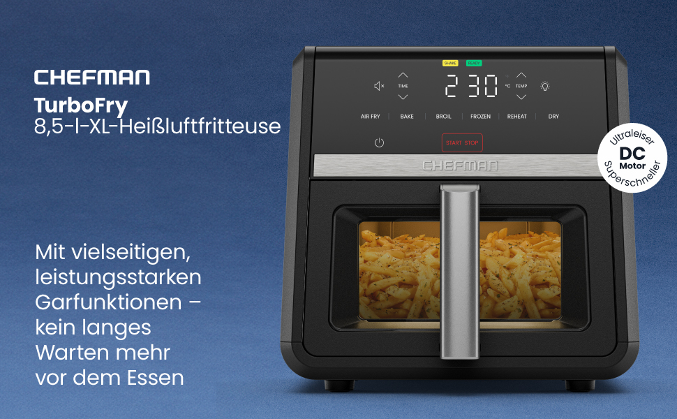 Фритюрниця Chefman TurboFry 8.5 л, 6-в-1, чорна: смаження, випікання, гриль, розігрів, гідратація, розморожування