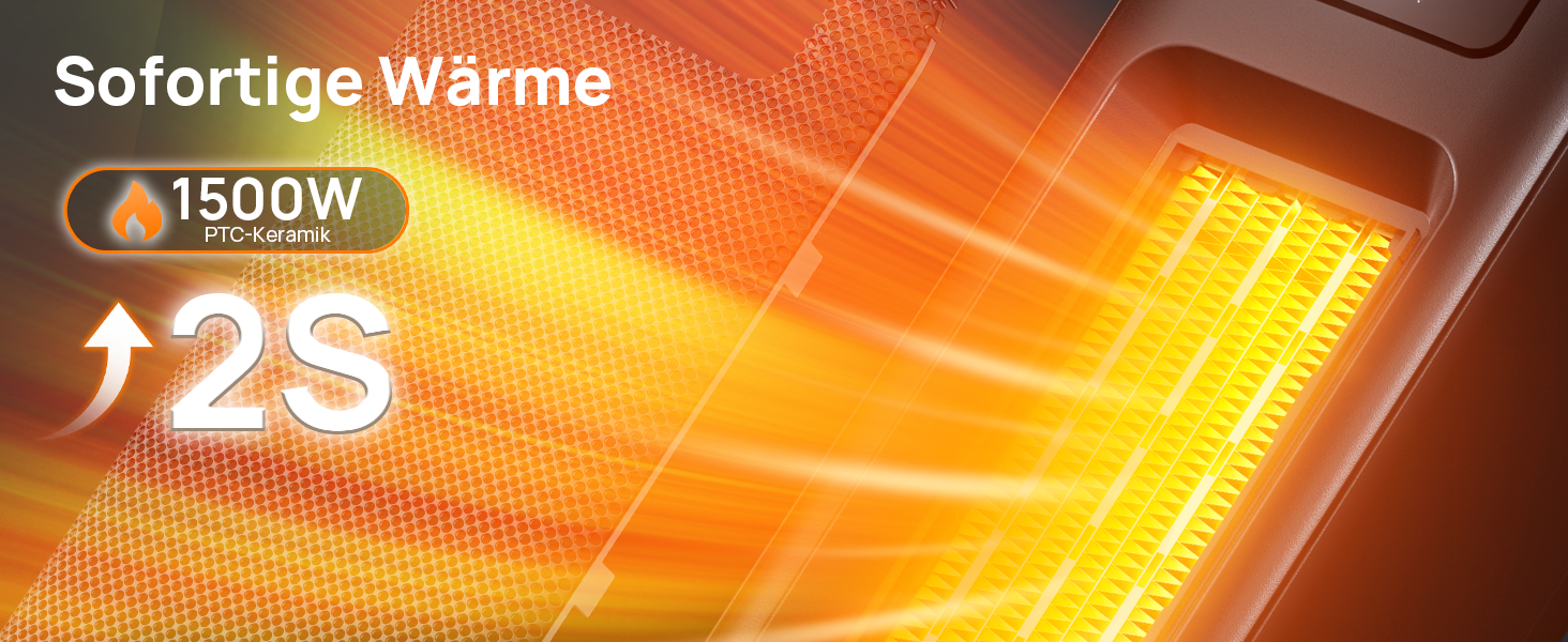 Електричний обігрівач 1500W з PTC-керамічним нагрівачем, портативний з термостатом та ECO-режимом, 4 режими, цифровий дисплей, таймер 12 годин, тихий (35dB), чорний (40cm)