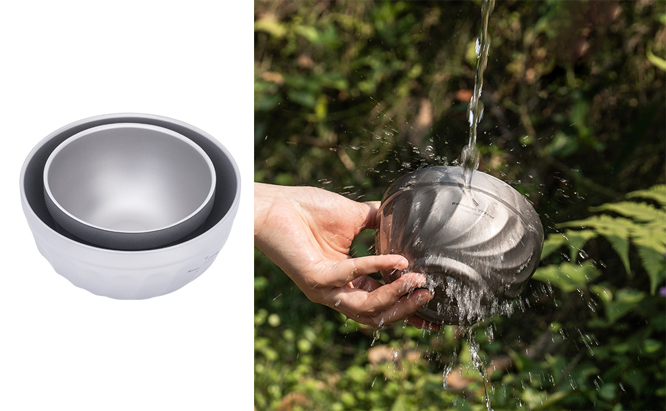 iBasingo Титанові миски з подвійними стінками 500мл та 800мл для каші, їжі, рису, супу. Легкі, портативні, металеві миски для кемпінгу та відпочинку на природі. (500ML Ti1168T)