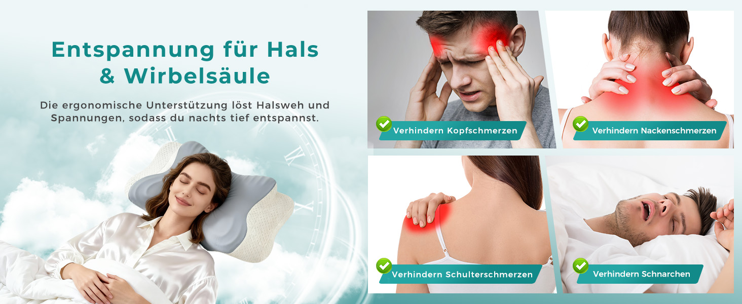 Ергономічна ортопедична подушка для шиї з ефектом пам'яті (Memory Foam) для всіх типів сну: на боці, спині та животі, синя