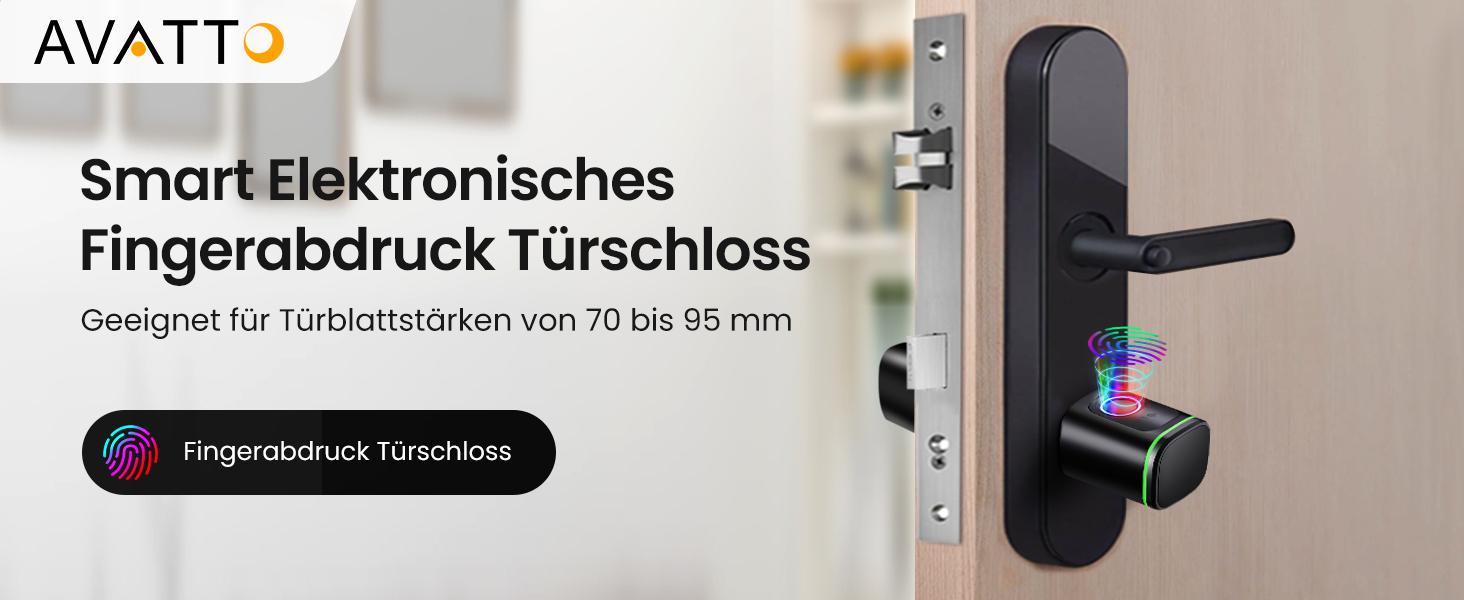 Розумний дверний замок AVATTO 70мм, відбиток пальця, 2 ключі, IC карта, додаток, Bluetooth, чорний