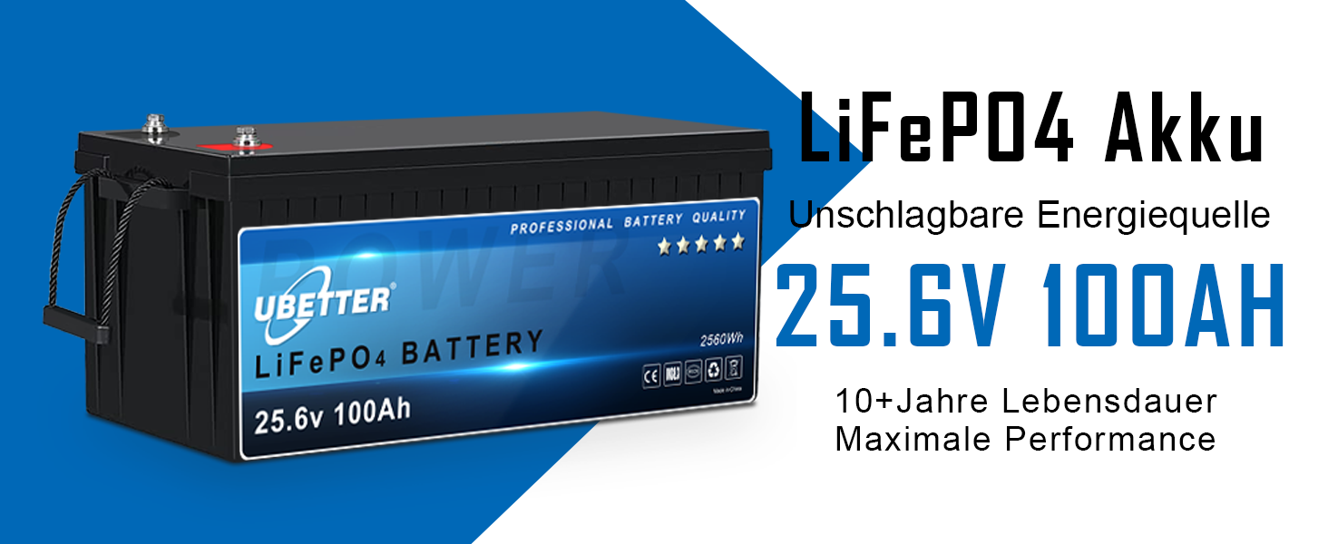 Акумулятор UBETTER Mini 12V 100Ah LiFePO4, 100A BMS, 1280 Втгод, 4000 циклів, термін служби 10 років (24 В 100 Агод)