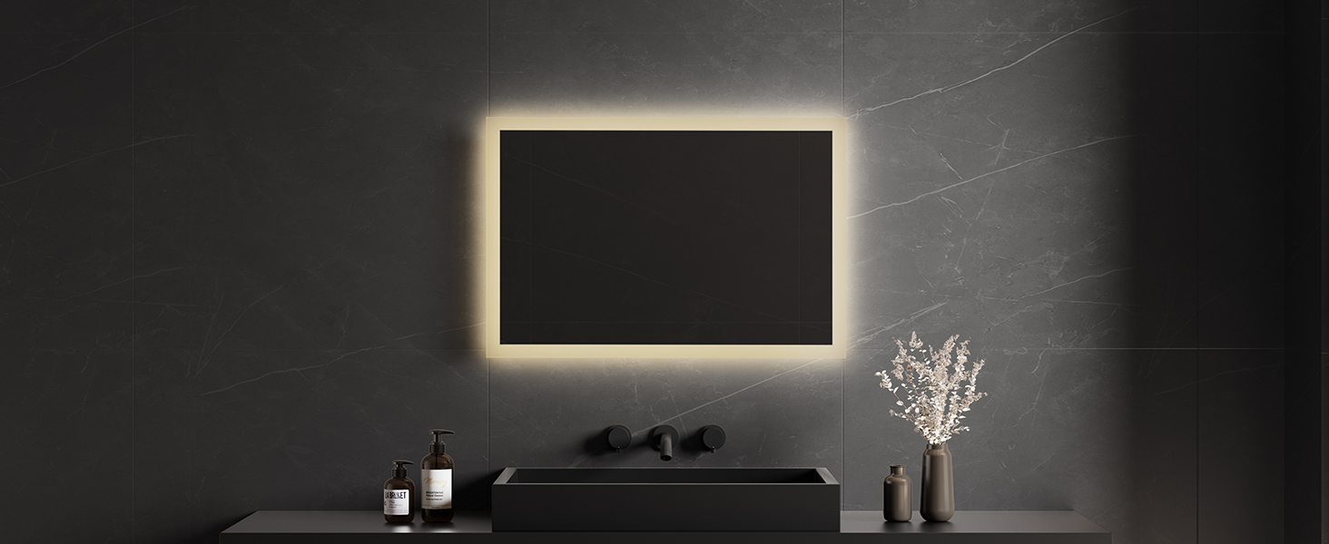 Дзеркало для ванної кімнати EMKE® з підсвічуванням 80x60 см, тепле біле світло 3000K, вимикач, вертикальна/горизонтальна установка, IP44, енергозберігаюче
