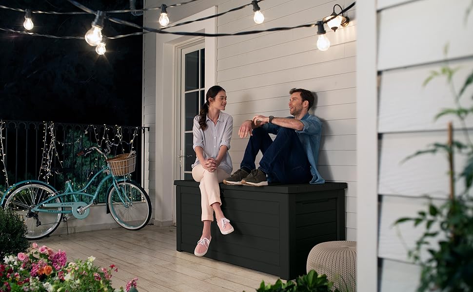 Скриня для зберігання речей Koll Living Blackwood 623 л, чорна - з газовими амортизаторами, вантажопідйомність кришки до 272 кг