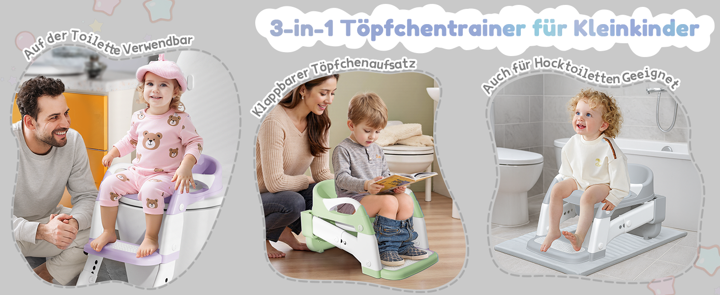 Універсальний дитячий сидіння для унітазу 3-в-1 з драбинкою, фіолетовий - тренажер для привчання до горщика для хлопчиків та дівчаток