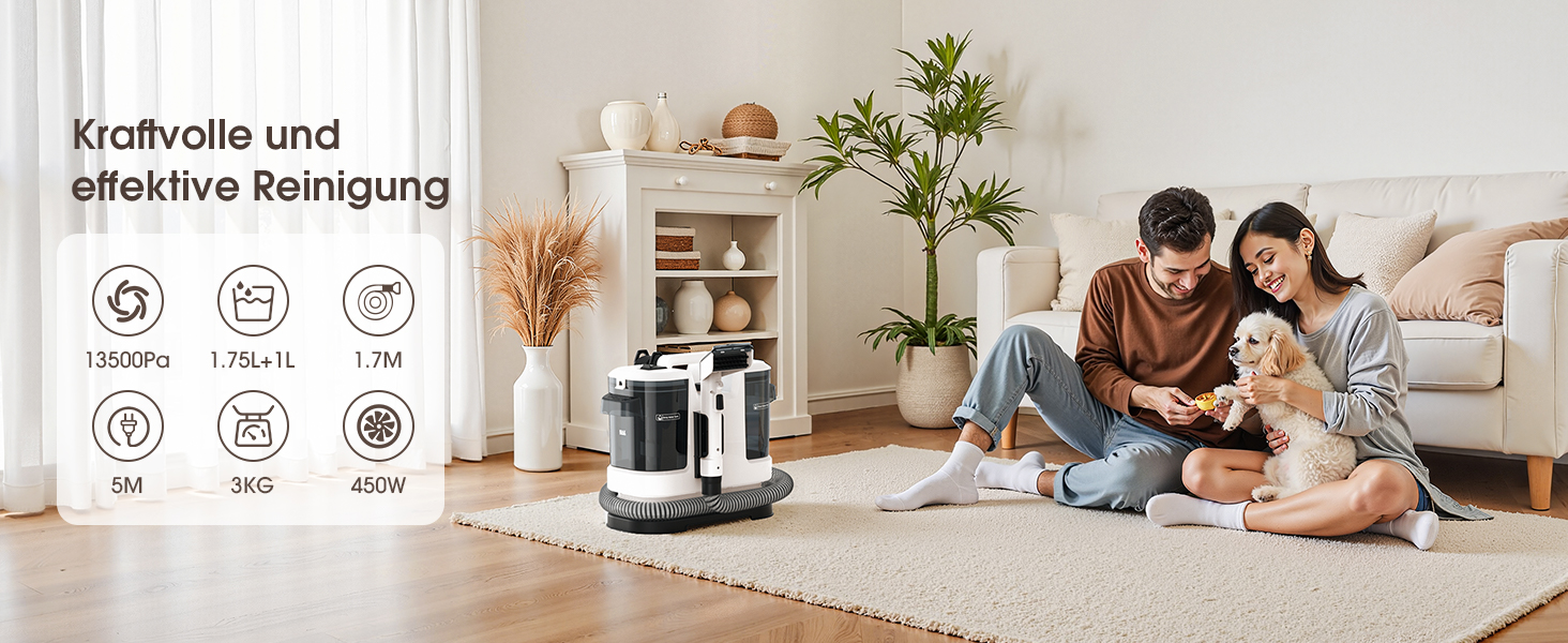 Наклепник для килимів та меблів 450W з потужністю всмоктування 13500Pa, білий. Ідеально для килимів, диванів, меблів, сходи, автомобіля та виведення плям. Великий бак та довгий кабель.