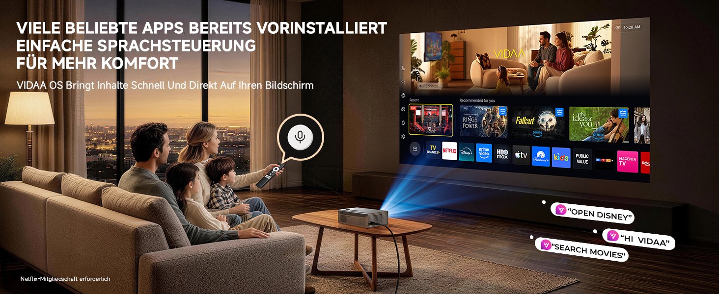 4K Smart проєктор KOGATA з Wi-Fi та Bluetooth: HDR10+, автофокус, 6D Keystone, Dolby Audio. Для дому, саду та стрімінгу (Титан Сірий)