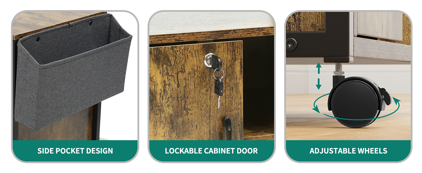 Підставка для принтера YITAHOME з розетками, роликова, з полицею та кишенькою, з замком для документів, для дому/офісу (колір: коричневий)