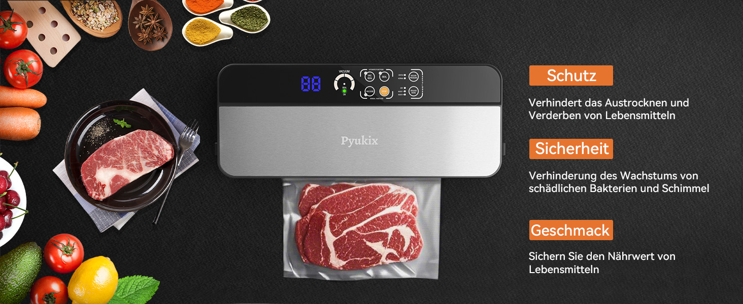 Вакууматор 8-в-1 для продуктів з потужністю 80 КПа, режимами «сухий/вологий», вбудованим різаком та відсіком для пакетів, цифровим таймером, нержавіюча сталь (комплект: шланг, 2 рулони, 11 пакетів)