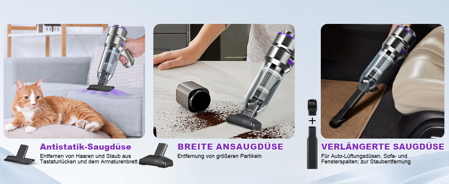 Акумуляторний ручний пилосос 4-в-1 для авто та дому, бездротовий пилосос з потужністю 28000Па та електричним обдувом (3 режими, 24000 об/хв) для прибирання салону, кухні, ПК та диванів