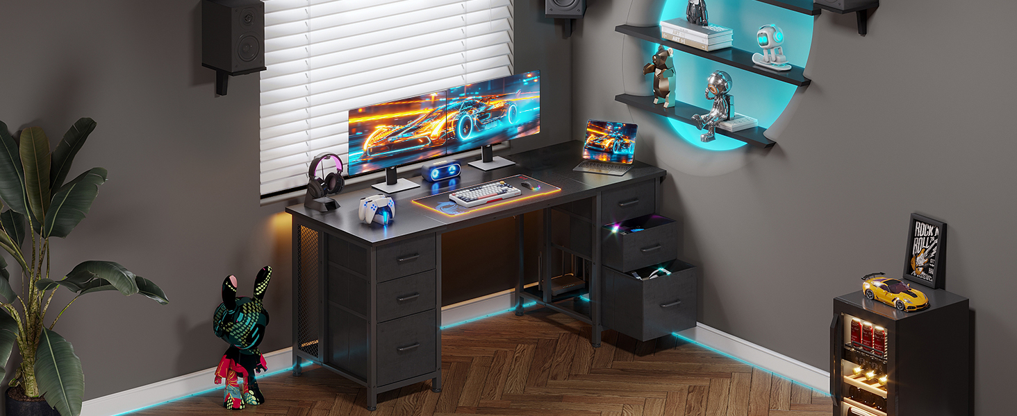 Комп'ютерний стіл Coleshome з 6 висувними ящиками, 160x52 см, білий, для дому та офісу