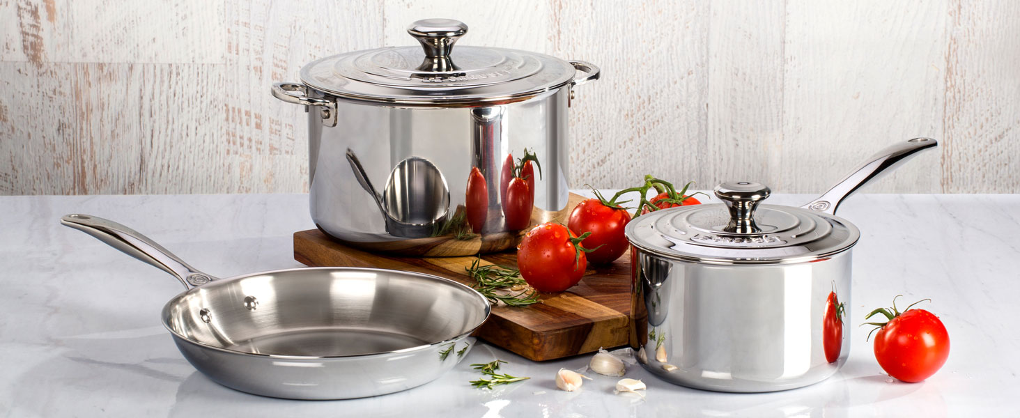 LE CREUSET Набір сковорідок з антипригарним покриттям 24 см (3 шт.) з нержавіючої сталі 3-ply PLUS