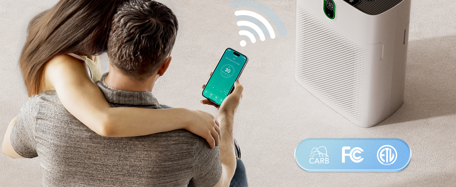 Повітряний очисник Smart для великих приміщень, для алергіків з HEPA фільтром, CADR 300 м³/год, зворотний зв'язок про якість повітря, автоматичний режим, 24 дБ, таймер, білий