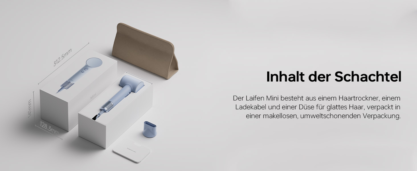 Компактний фен для волосся Laifen Mini з безщітковим двигуном (110 000 об/хв) та іонізацією, швидкий та тихий дорожній фен, синій